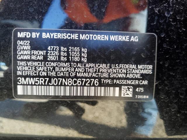 3MW5R7J07N8C67276 - 2022 BMW 330XI BLACK photo 12