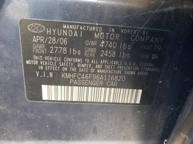 KMHFC46F96A116820 - 2006 HYUNDAI AZERA SE BLUE photo 12