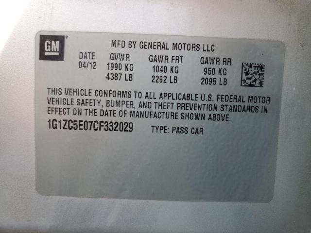 1G1ZC5E07CF332029 - 2012 CHEVROLET MALIBU 1LT 银色 照片 12