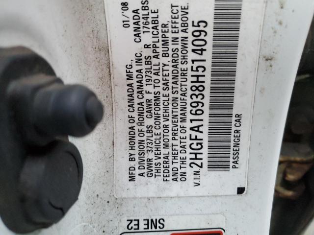 2HGFA16938H514095 - 2008 HONDA CIVIC EXL Ağ foto 12