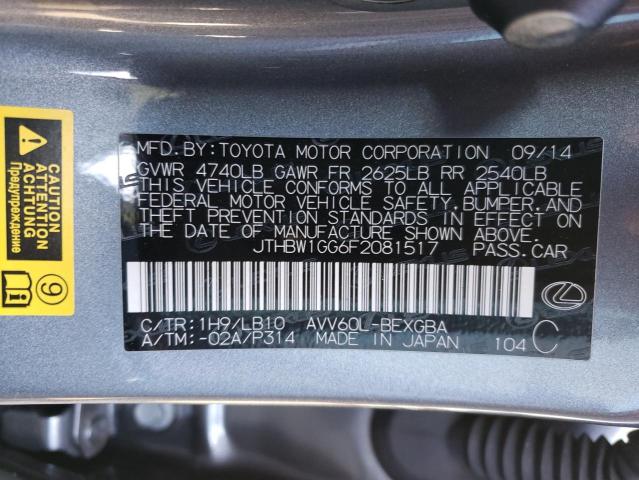 JTHBW1GG6F2081517 - 2015 LEXUS ES 300H GRAY photo 13