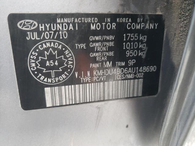 KMHDU4BD6AU148690 - 2010 HYUNDAI ELANTRA BL GRAY photo 12