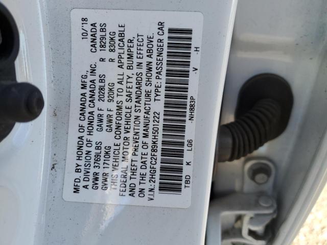 2HGFC2F89KH501222 - 2019 HONDA CIVIC SPOR Ақ фото 12