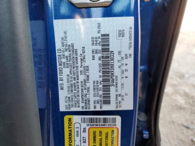 3FA6P0K93HR130339 - 2017 FORD FUSION TIT BLUE photo 13