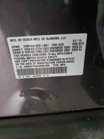 5FNYF7H54KB001005 - 2019 HONDA PASSPORT E 灰色 照片 12