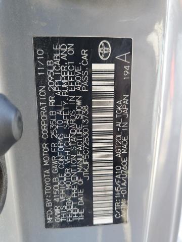 JTKJF5C72B3013738 - 2011 TOYOTA SCION TC Сірий фото 13