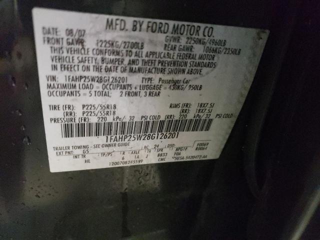 1FAHP25W28G126201 - 2008 FORD TAURUS LIM GRAY photo 12