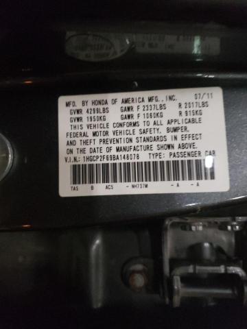 1HGCP2F69BA148078 - 2011 HONDA ACCORD SE CHARCOAL photo 10