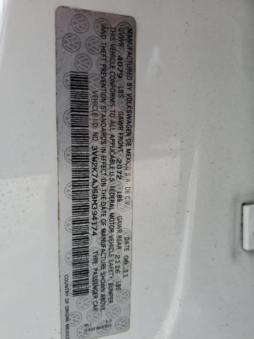 3VW2K7AJ5BM394174 - 2011 VOLKSWAGEN JETTA BASE 白色 照片 13