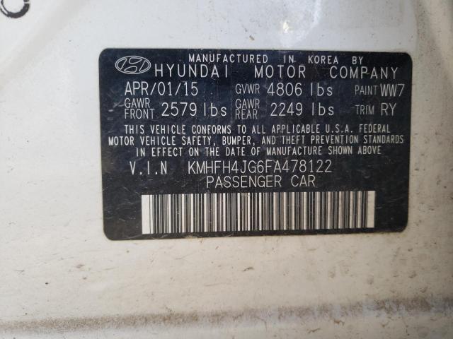 KMHFH4JG6FA478122 - 2015 HYUNDAI AZERA LIMI WHITE photo 13