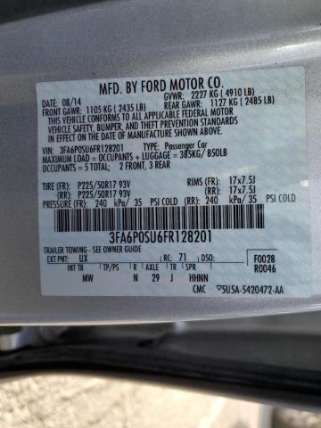 3FA6P0SU6FR128201 - 2015 FORD FUSION TIT SILVER photo 13