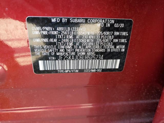 JF2SKAJC6LH525234 - 2020 SUBARU FORESTER P RED photo 12