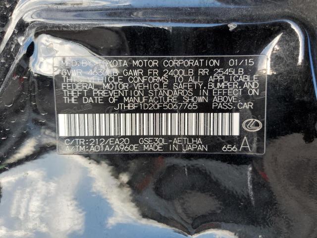 JTHBF1D20F5067765 - 2015 LEXUS IS 250 BLACK photo 12