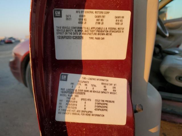 1G3NF52E31C262976 - 2001 OLDSMOBILE ALERO GLS 红色 照片 13