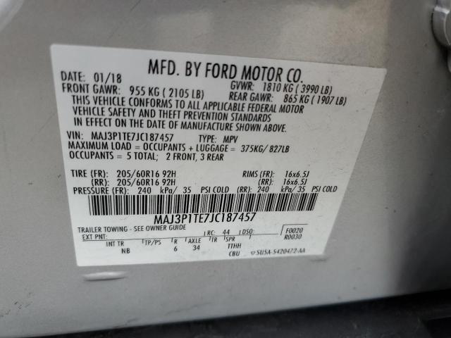 MAJ3P1TE7JC187457 - 2018 FORD ECOSPORT S SILVER photo 12