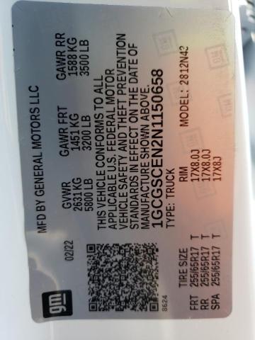 1GCGSCEN2N1150658 - 2022 CHEVROLET COLORADO L WHITE photo 12