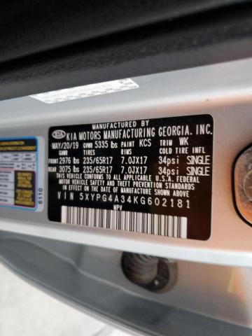 5XYPG4A34KG602181 - 2019 KIA SORENTO L SILVER photo 13