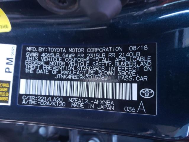 JTNK4RBE9K3015782 - 2019 TOYOTA COROLLA SE GREEN photo 12