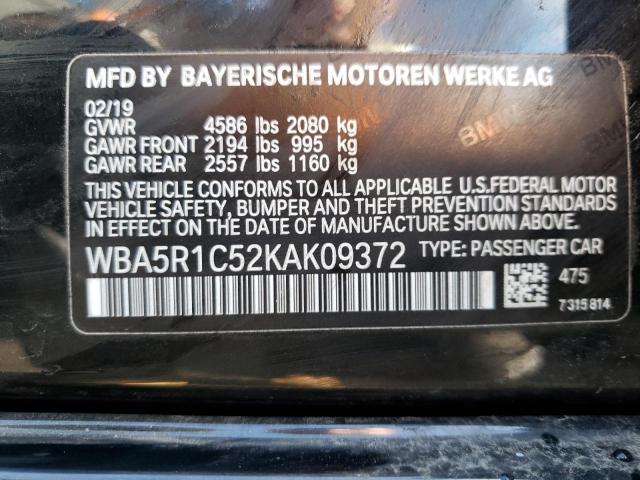 WBA5R1C52KAK09372 - 2019 BMW 330I BLACK photo 12