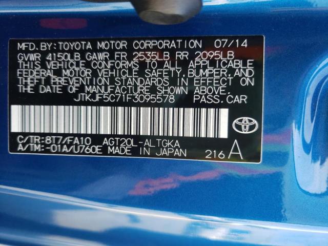 JTKJF5C71F3095578 - 2015 TOYOTA SCION TC BLUE photo 12