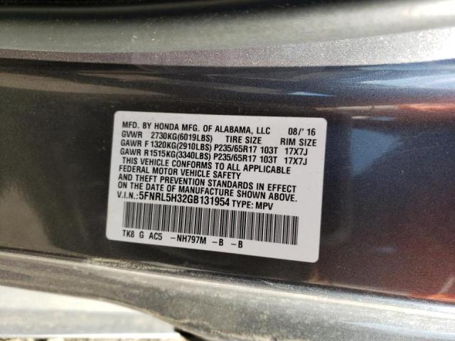 5FNRL5H32GB131954 - 2016 HONDA ODYSSEY SE GRAY photo 14