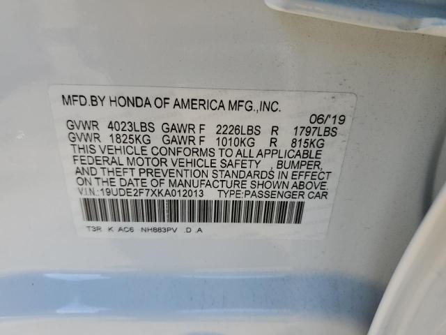 19UDE2F7XKA012013 - 2019 ACURA ILX PREMIU WHITE photo 13