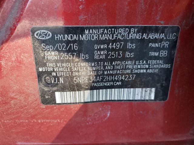 5NPE34AF2HH494237 - 2017 HYUNDAI SONATA SPO RED photo 13