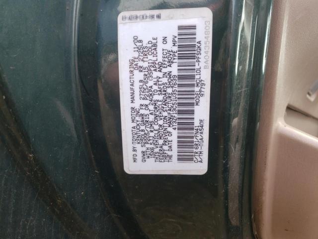 4T3ZF13C51U357639 - 2001 TOYOTA SIENNA LE GREEN photo 10