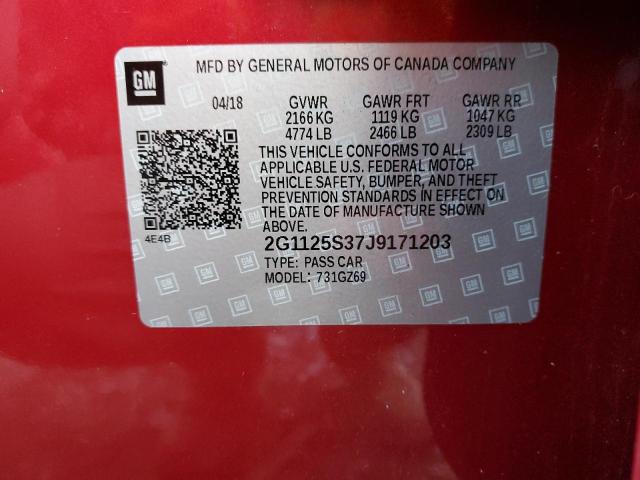 2G1125S37J9171203 - 2018 CHEVROLET IMPALA PRE RED photo 12