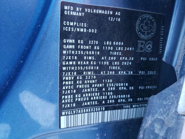 WVGLV7AX6HK020610 - 2017 VOLKSWAGEN TIGUAN HIG BLUE photo 13