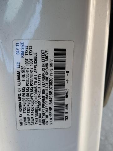 5FNRL5H49BB073830 - 2011 HONDA ODYSSEY EX WHITE photo 13