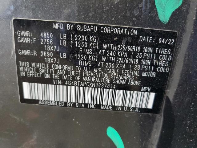 4S4BTAPCXN3237814 - 2022 SUBARU OUTBACK TO GRAY photo 13