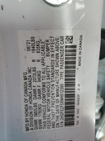 2HGFE2F5XNH512380 - 2022 HONDA CIVIC SPOR 白色 照片 13