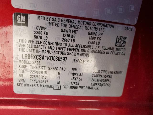 LRBFXCSA1KD030597 - 2019 BUICK ENVISION E RED photo 14