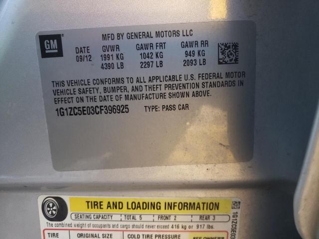 1G1ZC5E03CF396925 - 2012 CHEVROLET MALIBU 1LT 银色 照片 12