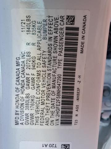 2HGFE2F58NH547290 - 2022 HONDA CIVIC SPOR 白色 照片 12