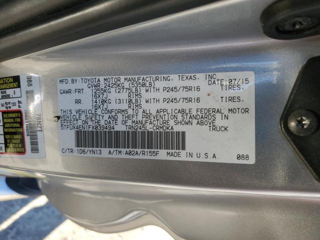 5TFUX4EN1FX039494 - 2015 TOYOTA TACOMA ACC 银色 照片 12
