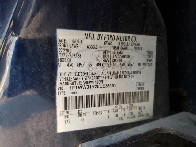 1FTWW31R28EE35351 - 2008 FORD F350 SRW S BLUE photo 12