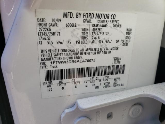 1FTWW3DR6AEA70075 - 2010 FORD F350 SUPER WHITE photo 12