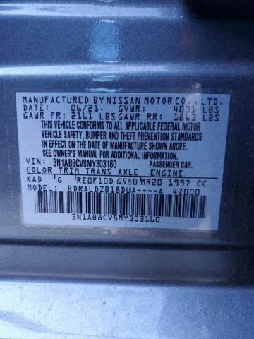 3N1AB8CV8MY303160 - 2021 NISSAN SENTRA SV GRAY photo 12