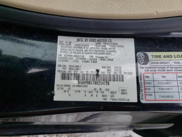 3FAHP08178R254138 - 2008 FORD FUSION SEL BLACK photo 12