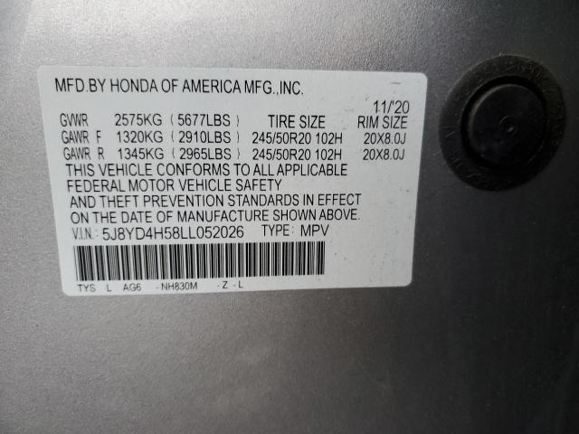 5J8YD4H58LL052026 - 2020 ACURA MDX TECHNO SILVER photo 13
