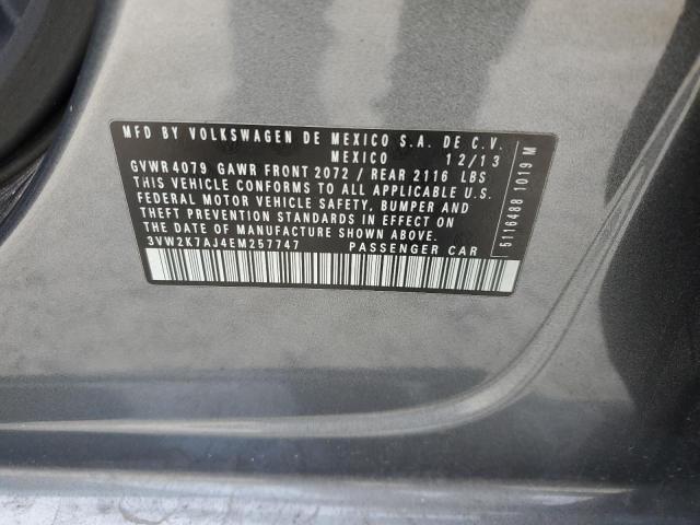 3VW2K7AJ4EM257747 - 2014 VOLKSWAGEN JETTA BASE 灰色 照片 12