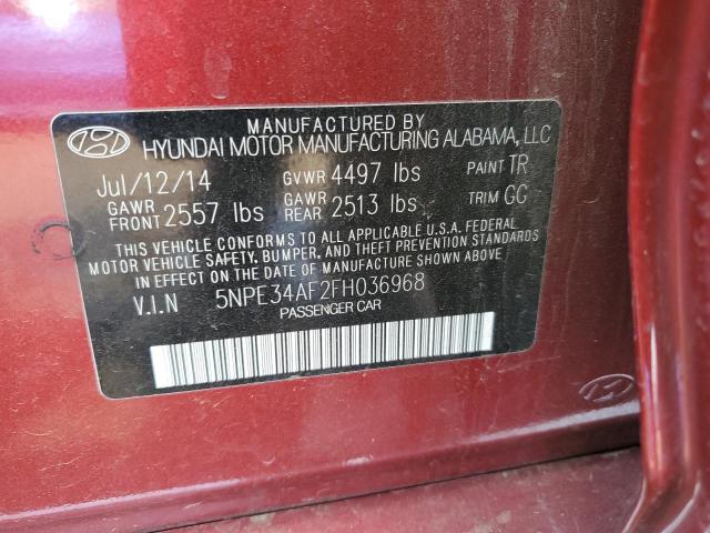 5NPE34AF2FH036968 - 2015 HYUNDAI SONATA SPO RED photo 12