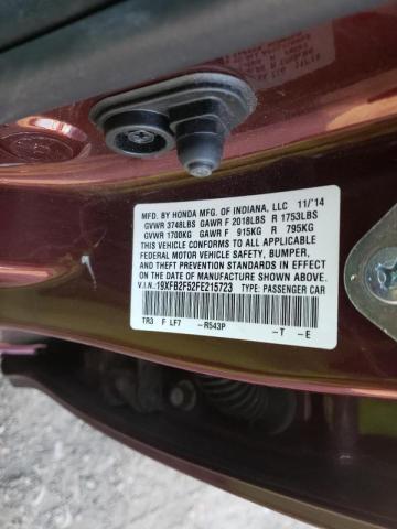 19XFB2F52FE215723 - 2015 HONDA CIVIC LX BURGUNDY photo 12