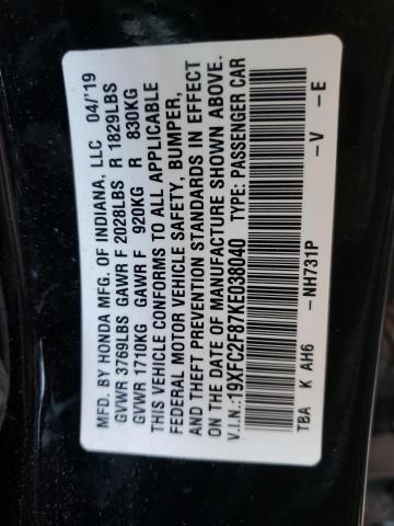 19XFC2F87KE038040 - 2019 HONDA CIVIC SPOR 黑色 照片 13
