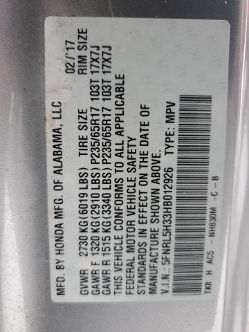 5FNRL5H33HB012926 - 2017 HONDA ODYSSEY SE SILVER photo 14