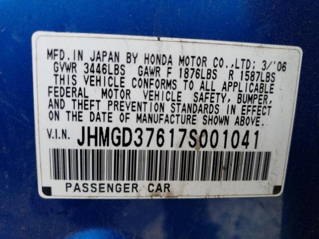 JHMGD37617S001041 - 2007 HONDA FIT S BLUE photo 12