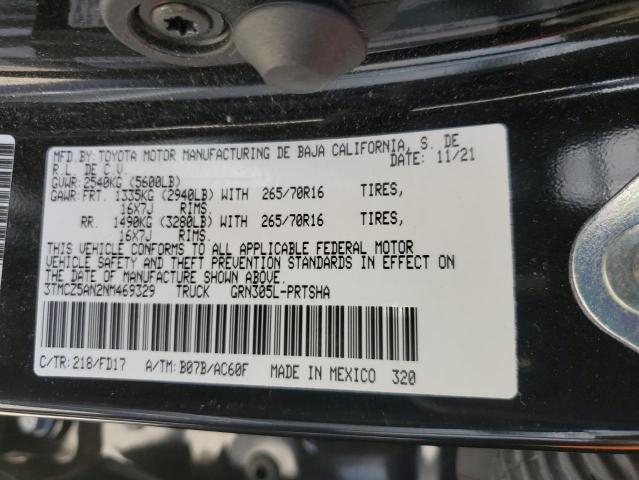 3TMCZ5AN2NM469329 - 2022 TOYOTA TACOMA DOU BLACK photo 12