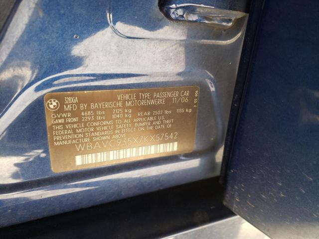 WBAVC935X7KX57542 - 2007 BMW 328 XI BLUE photo 13